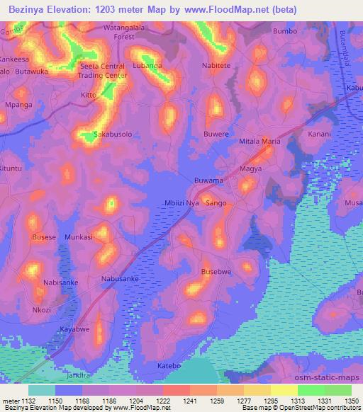 Bezinya,Uganda Elevation Map