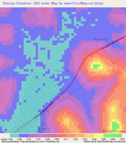Bezinya,Uganda Elevation Map