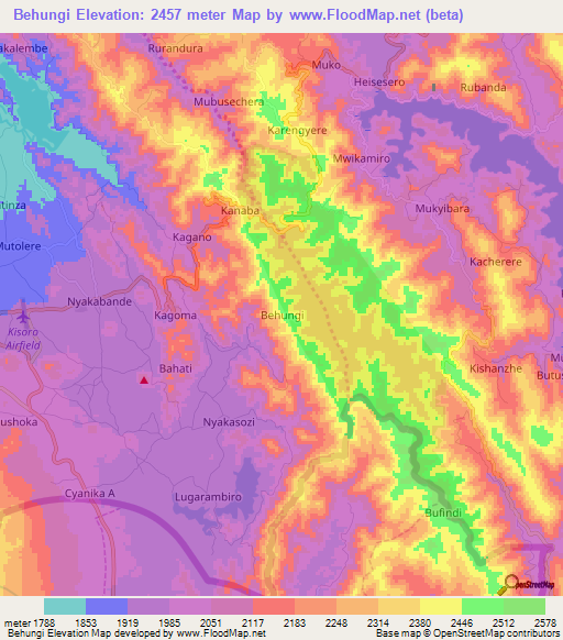 Behungi,Uganda Elevation Map