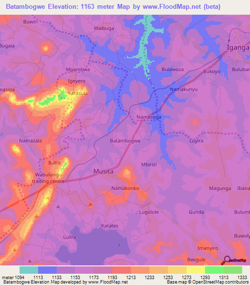 Batambogwe,Uganda Elevation Map