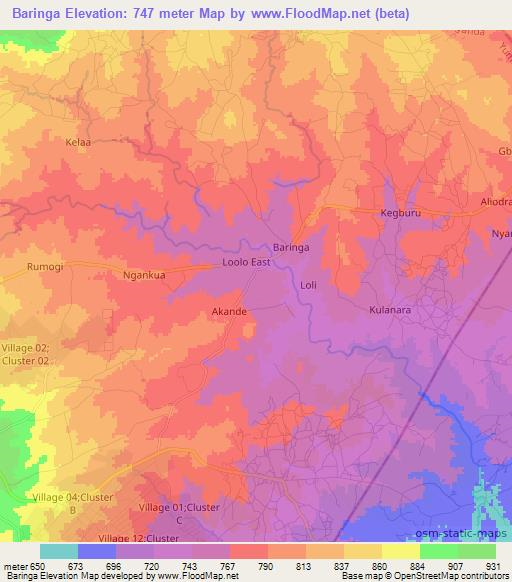 Baringa,Uganda Elevation Map