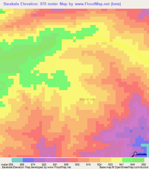 Barakala,Uganda Elevation Map