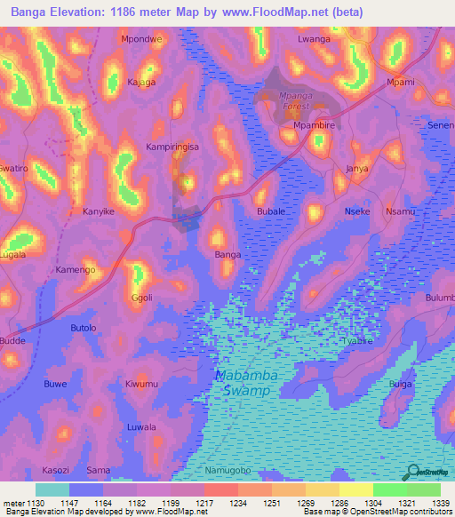 Banga,Uganda Elevation Map
