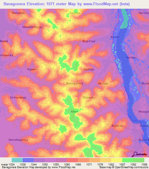 Banagonera,Uganda Elevation Map