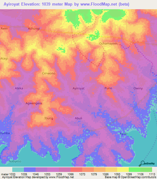 Ayiroyat,Uganda Elevation Map