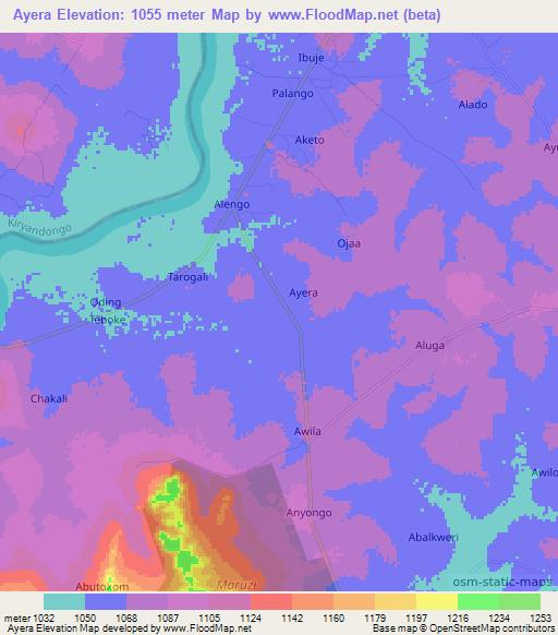 Ayera,Uganda Elevation Map