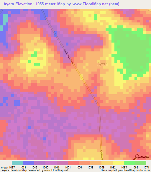 Ayera,Uganda Elevation Map