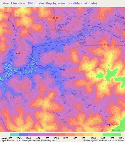 Ayer,Uganda Elevation Map