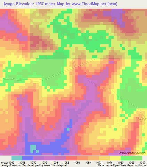 Ayago,Uganda Elevation Map