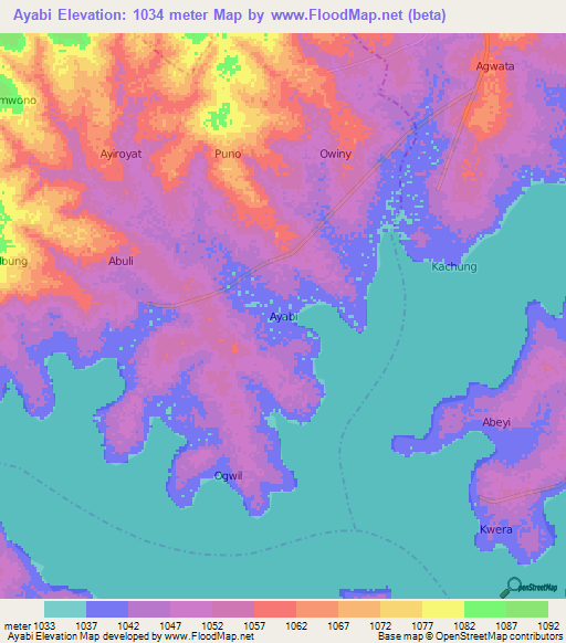 Ayabi,Uganda Elevation Map