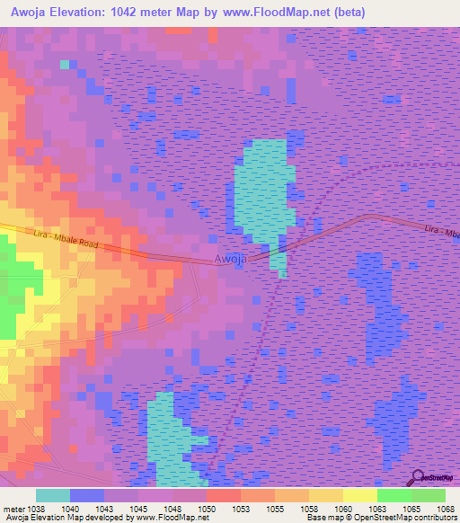Awoja,Uganda Elevation Map