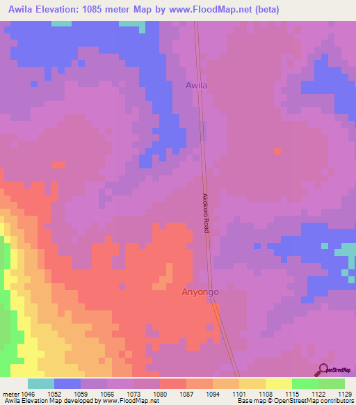 Awila,Uganda Elevation Map