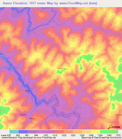 Awere,Uganda Elevation Map