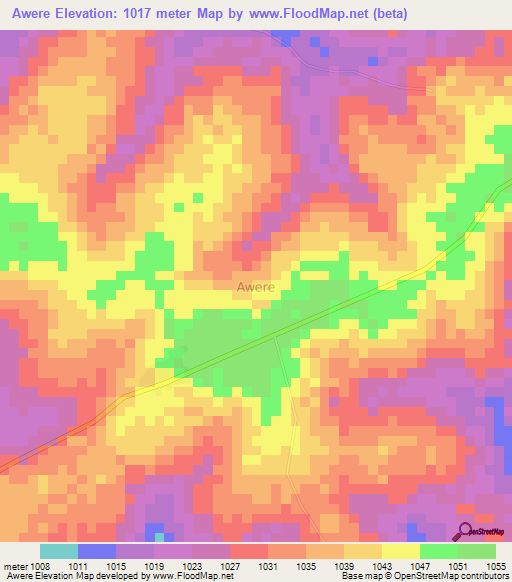 Awere,Uganda Elevation Map
