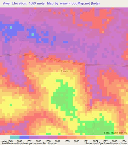 Awei,Uganda Elevation Map