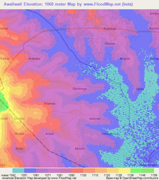 Awaliwali,Uganda Elevation Map