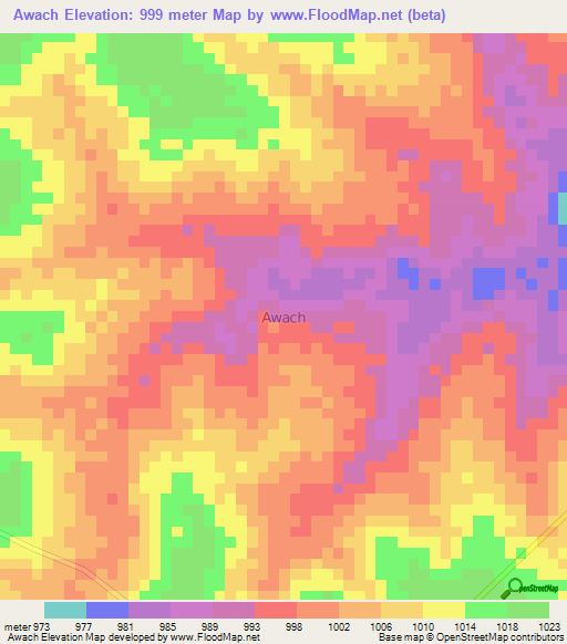 Awach,Uganda Elevation Map