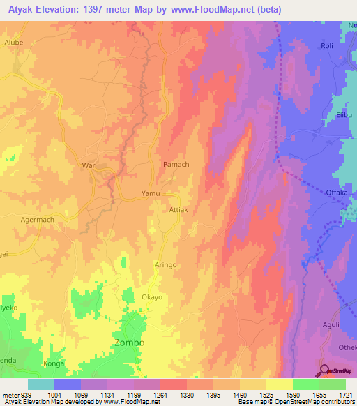 Atyak,Uganda Elevation Map