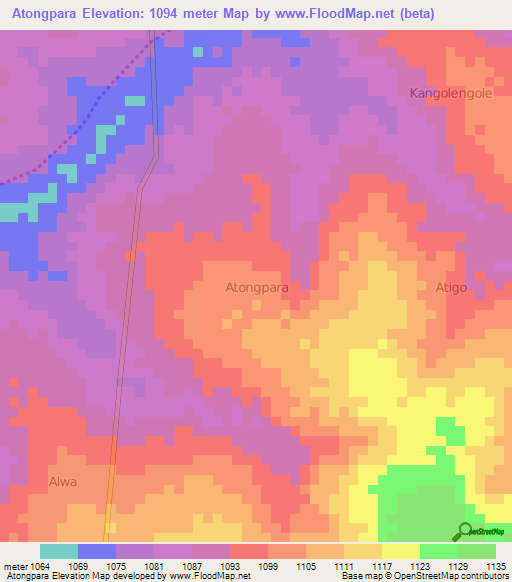 Atongpara,Uganda Elevation Map