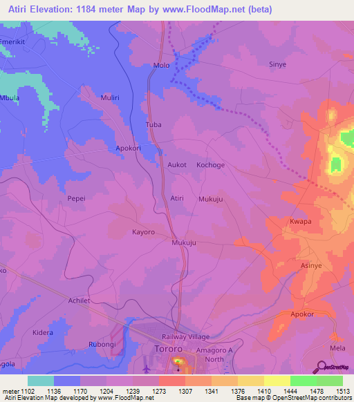 Atiri,Uganda Elevation Map