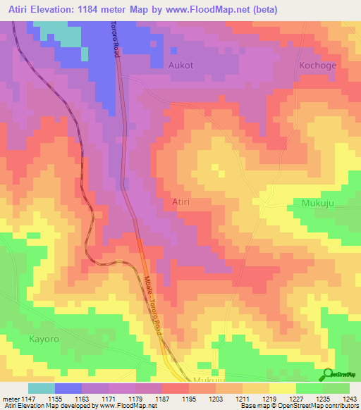 Atiri,Uganda Elevation Map