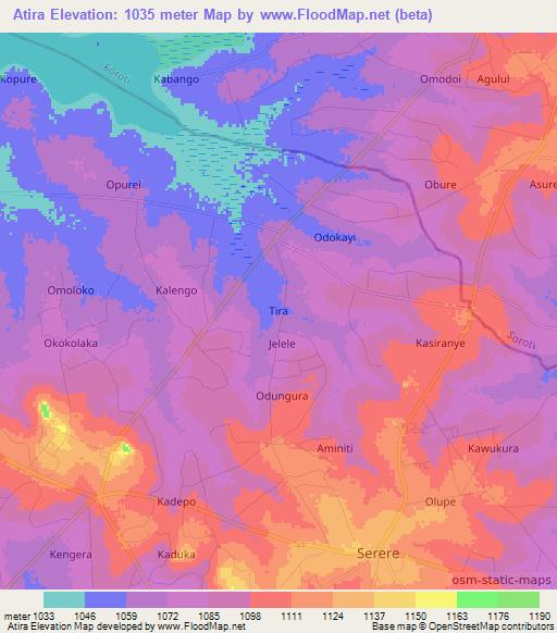 Atira,Uganda Elevation Map