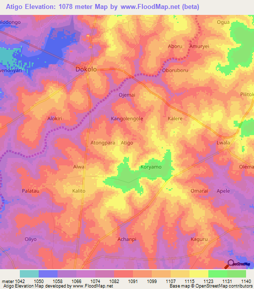 Atigo,Uganda Elevation Map