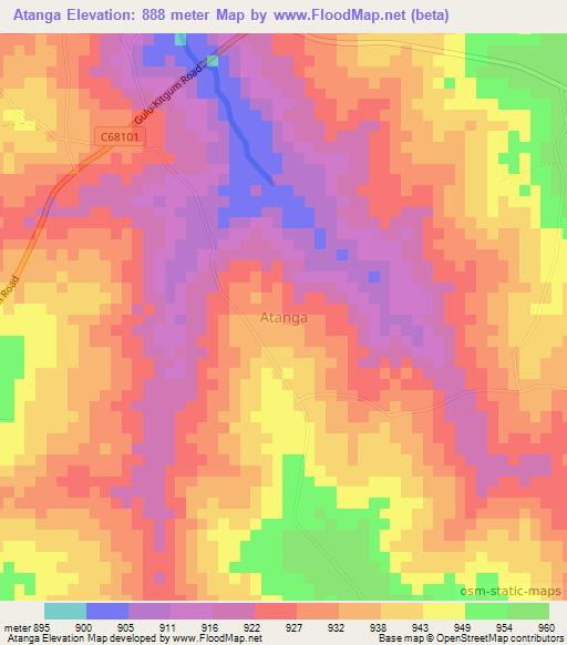 Atanga,Uganda Elevation Map