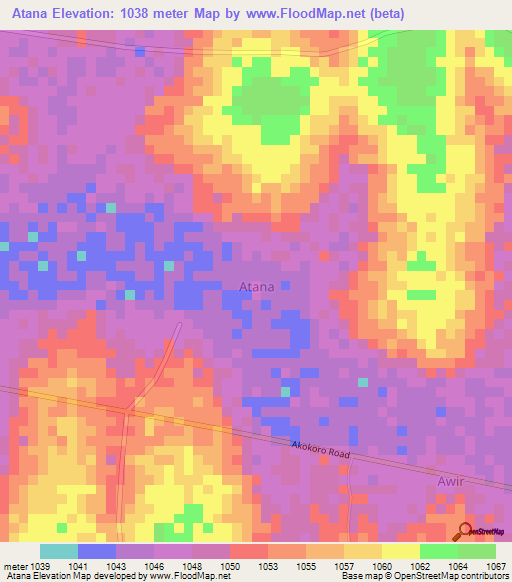 Atana,Uganda Elevation Map
