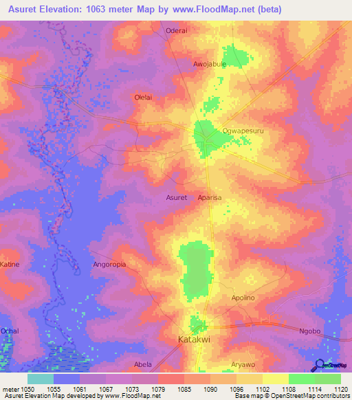 Asuret,Uganda Elevation Map