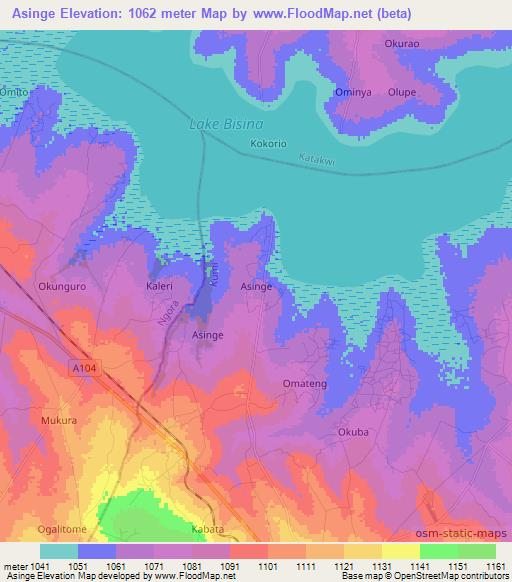 Asinge,Uganda Elevation Map