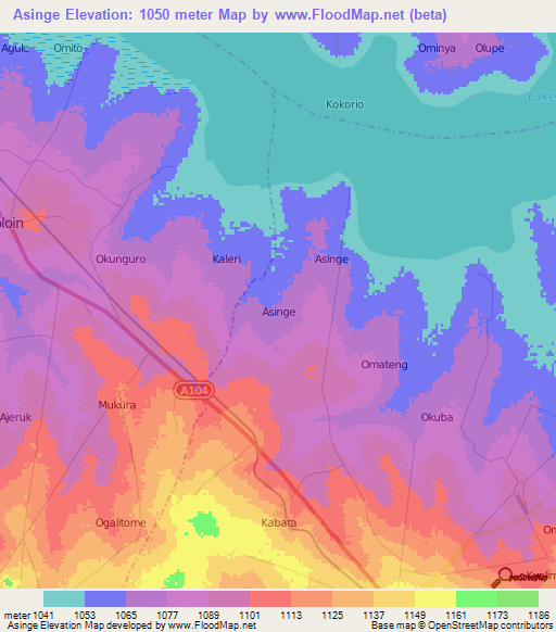 Asinge,Uganda Elevation Map