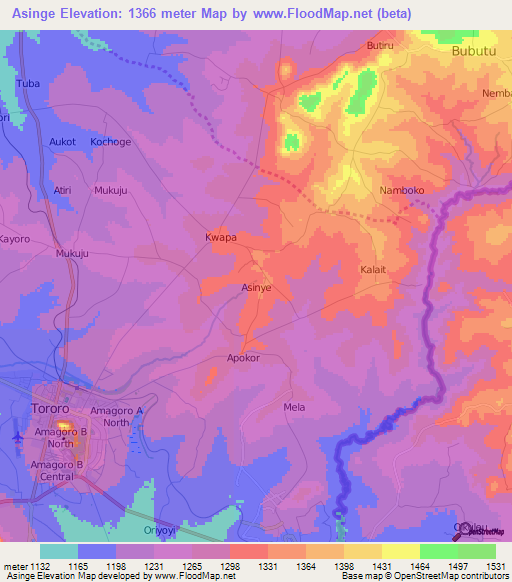 Asinge,Uganda Elevation Map