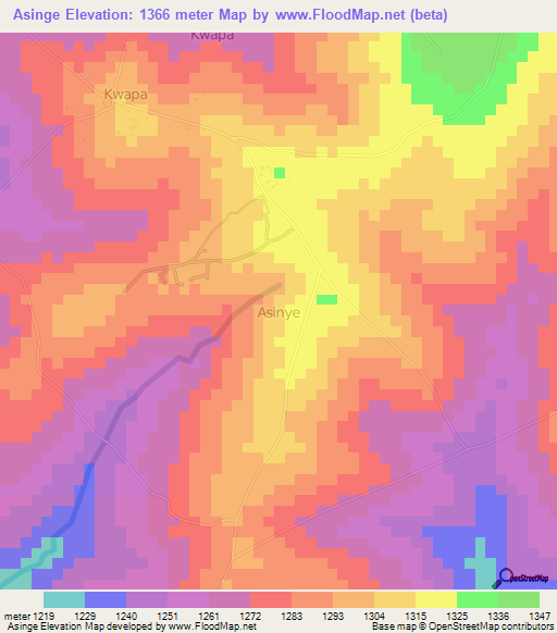 Asinge,Uganda Elevation Map