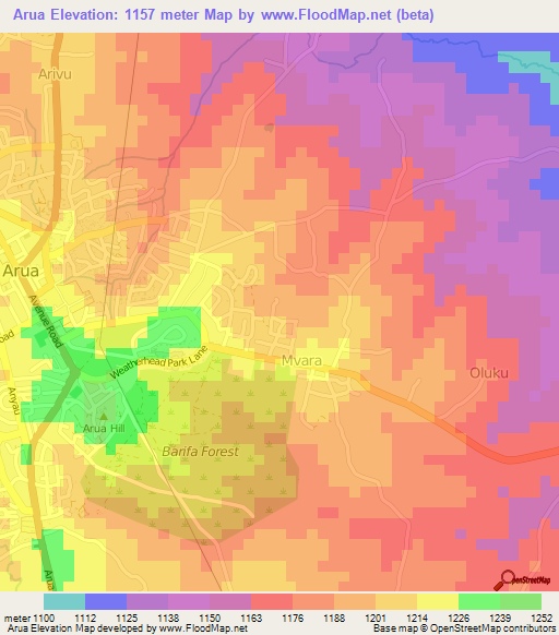 Arua,Uganda Elevation Map