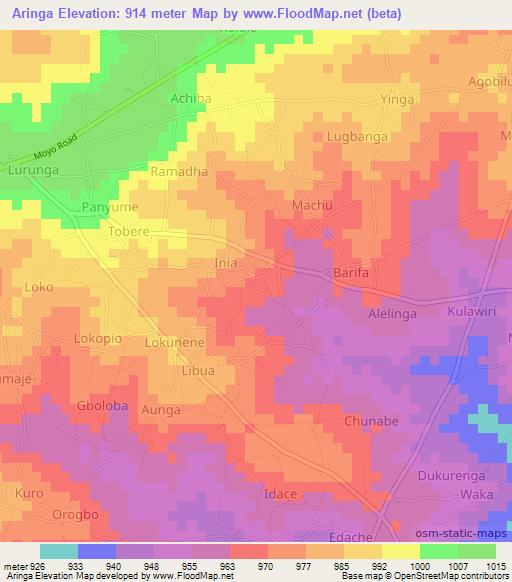 Aringa,Uganda Elevation Map