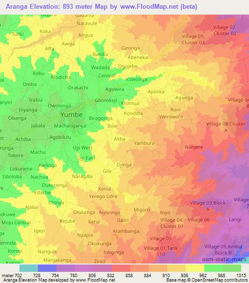 Aranga,Uganda Elevation Map