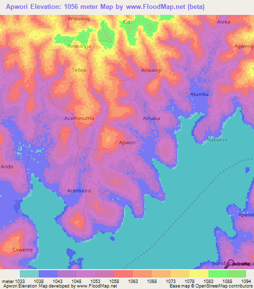 Apwori,Uganda Elevation Map