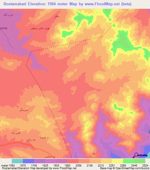 Rostamabad,Iran Elevation Map