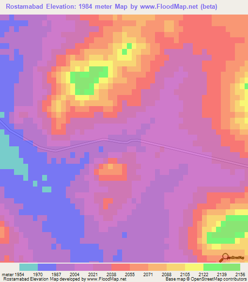 Rostamabad,Iran Elevation Map