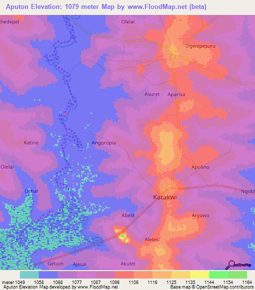 Aputon,Uganda Elevation Map