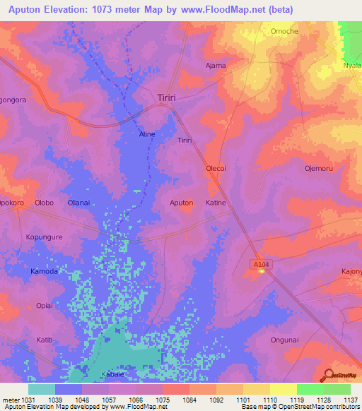 Aputon,Uganda Elevation Map