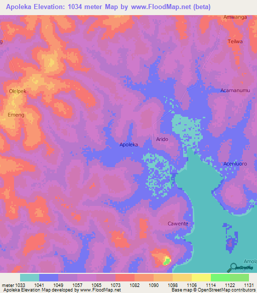 Apoleka,Uganda Elevation Map