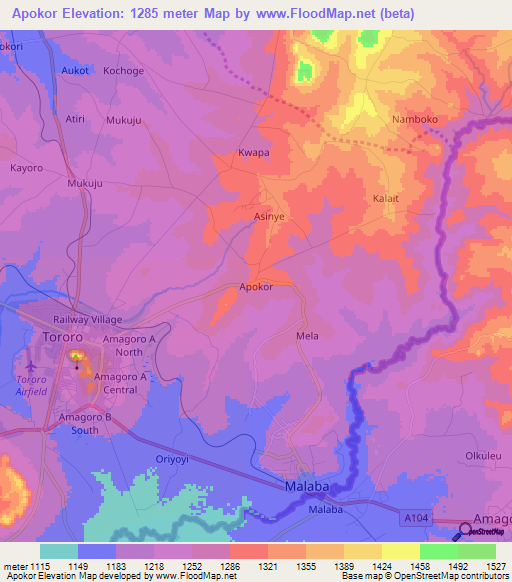 Apokor,Uganda Elevation Map