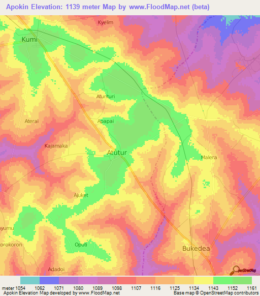 Apokin,Uganda Elevation Map