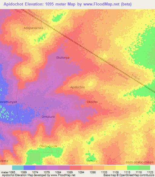 Apidochot,Uganda Elevation Map