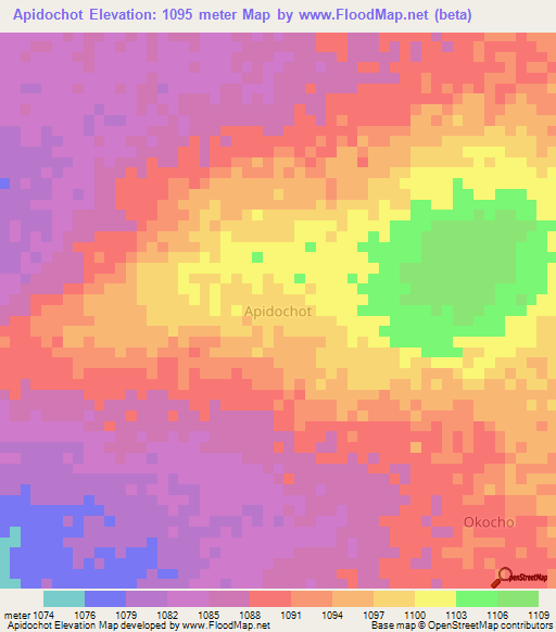 Apidochot,Uganda Elevation Map