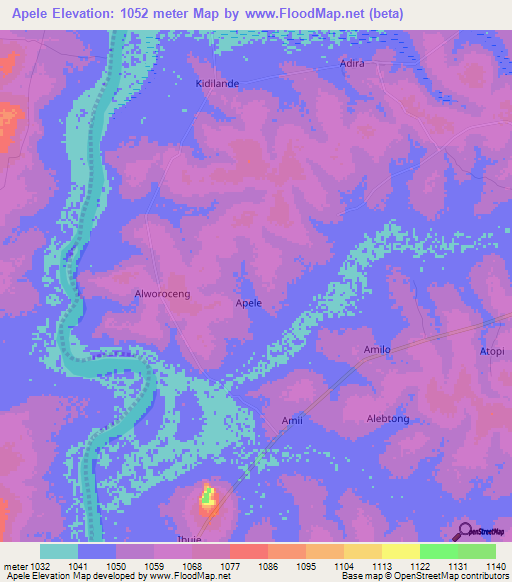 Apele,Uganda Elevation Map