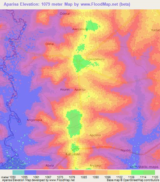 Aparisa,Uganda Elevation Map