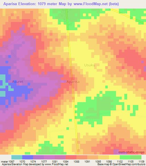 Aparisa,Uganda Elevation Map